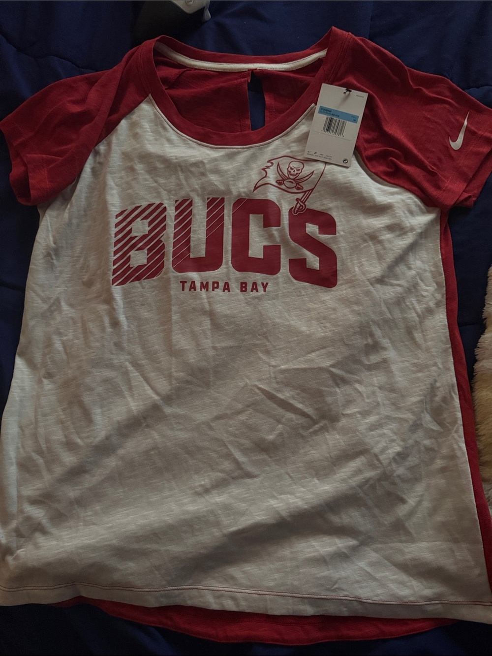 Nike White and Red Tampa Bay Bucs Short Sleeve Raglan Tee